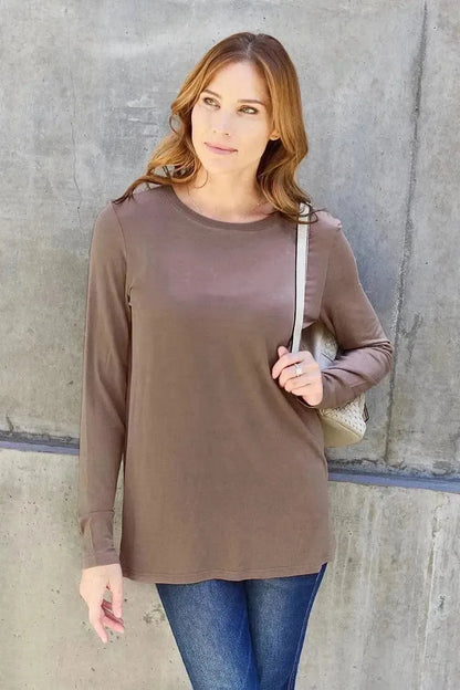 Basic Bae Full Size Round Neck Long Sleeve Top - Bad Moms Club