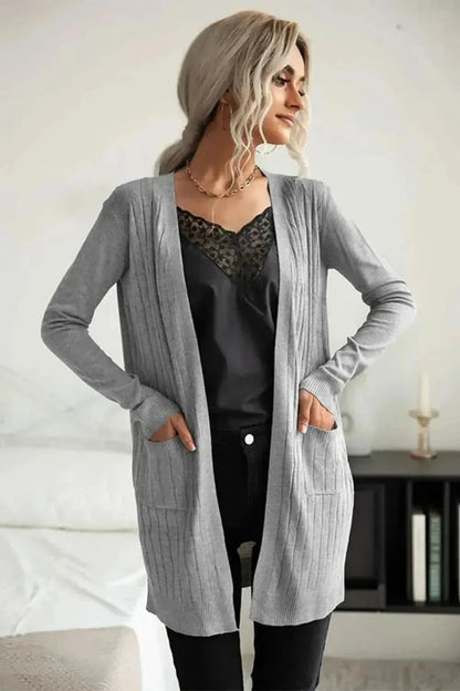 Ribbed Longline Open Front Cardigan - Bad Moms Club