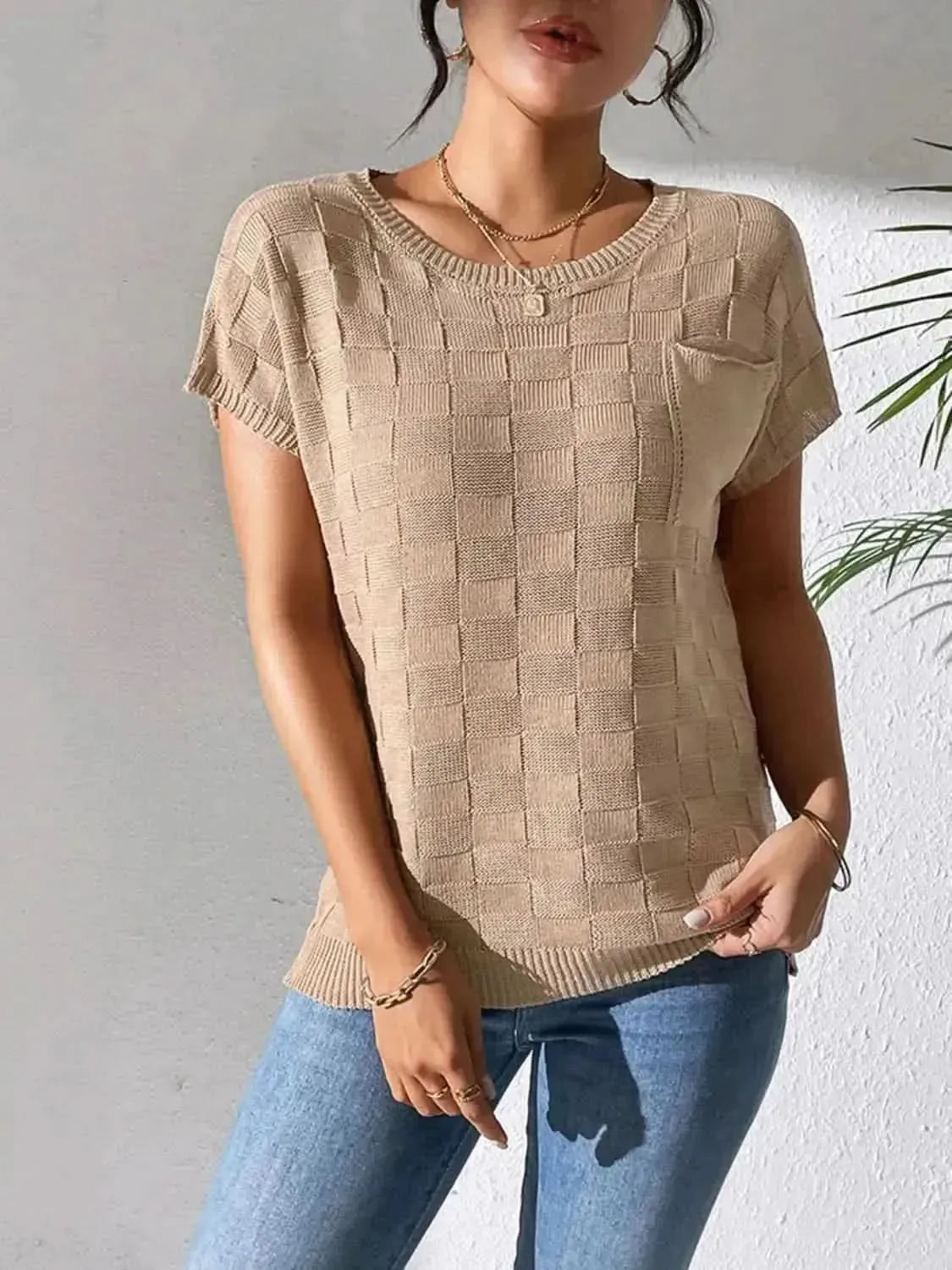 Round Neck Short Sleeve Knit Top - Bad Moms Club