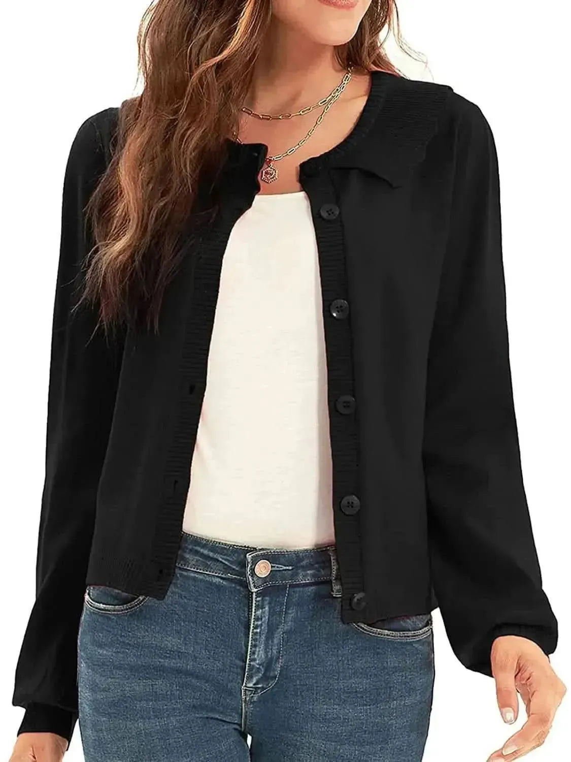 Collared Long Sleeve Button Down Cardigan - Bad Moms Club