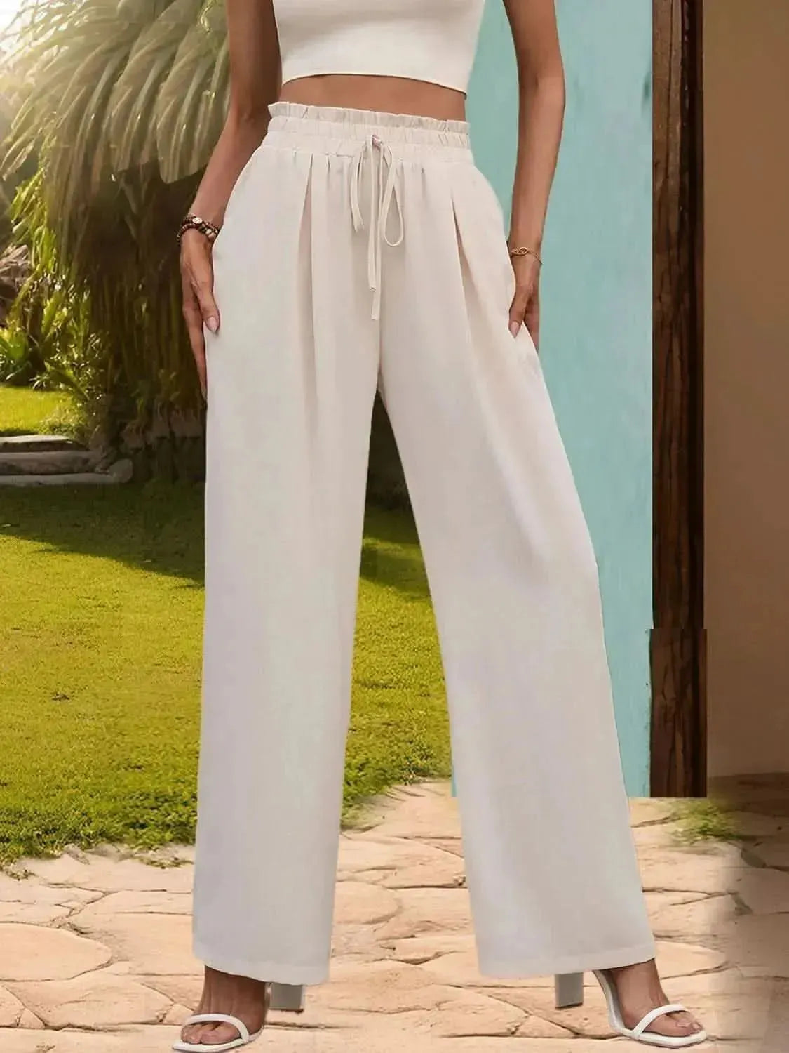 Perfee Tied Wide Leg Pants - Bad Moms Club