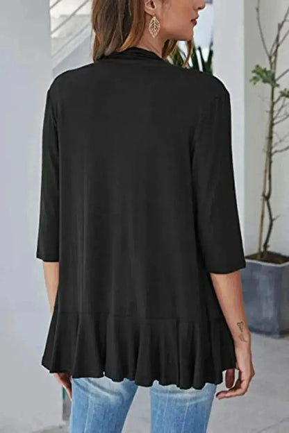 Open Front Ruffle Trim Cardigan - Bad Moms Club