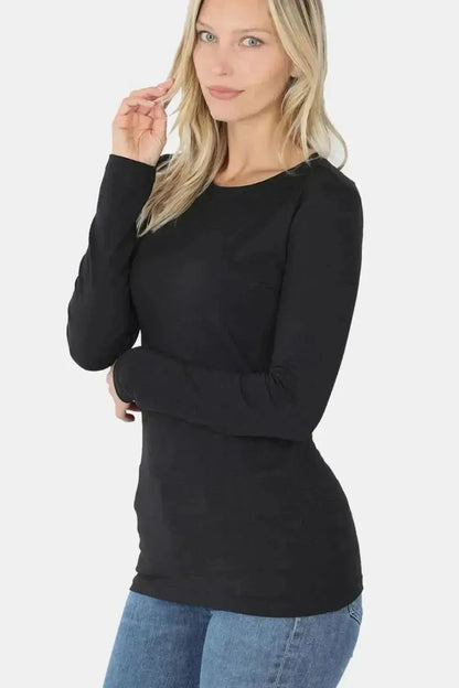 Zenana Ful Size Brushed Microfiber Long Sleeve Round Neck T-Shirt - Bad Moms Club