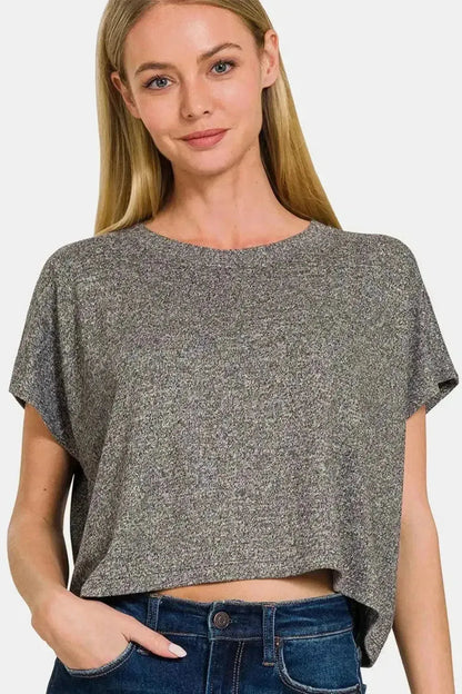 Zenana Short Sleeve Round Neck Cropped T-Shirt - Bad Moms Club
