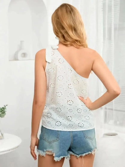 Eyelet One Shoulder Tank - Bad Moms Club