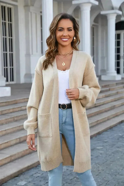 Open Front Dropped Shoulder Cardigan with Pocket - Bad Moms Club