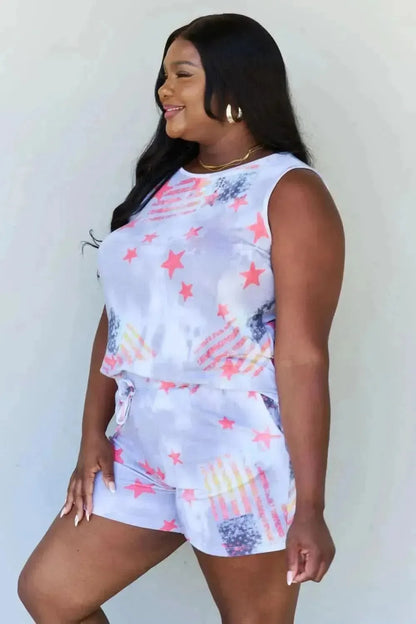 ODDI Full Size Tie-Dye Star Printed Loungewear Set - Bad Moms Club