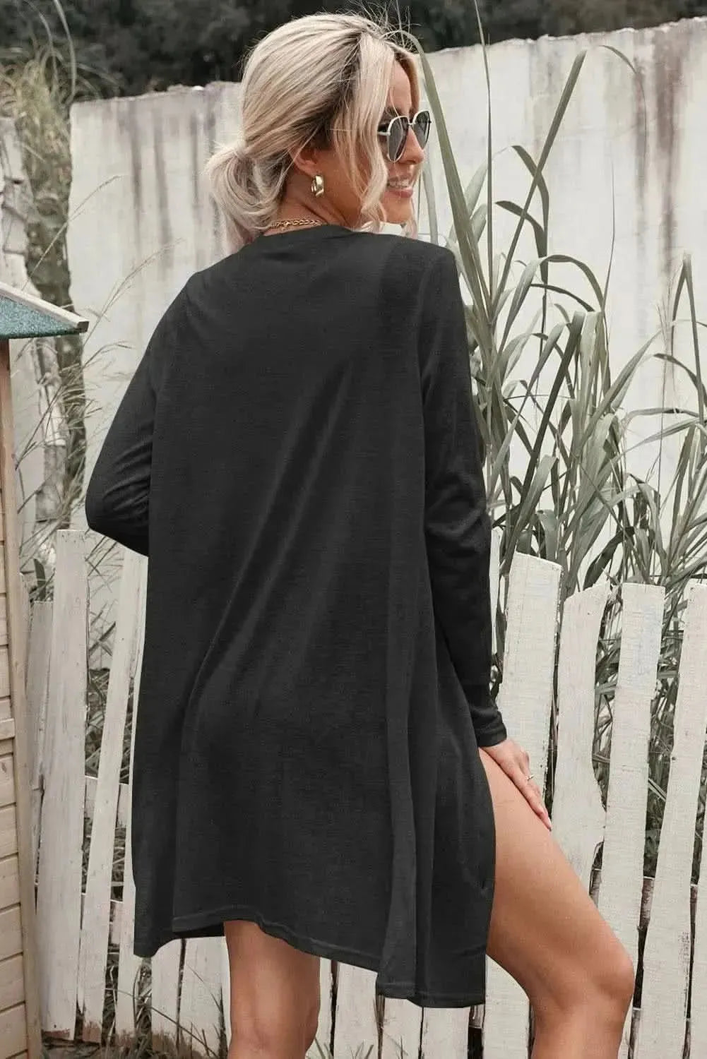 Double Take Button Down Long Sleeve Longline Cardigan - Bad Moms Club