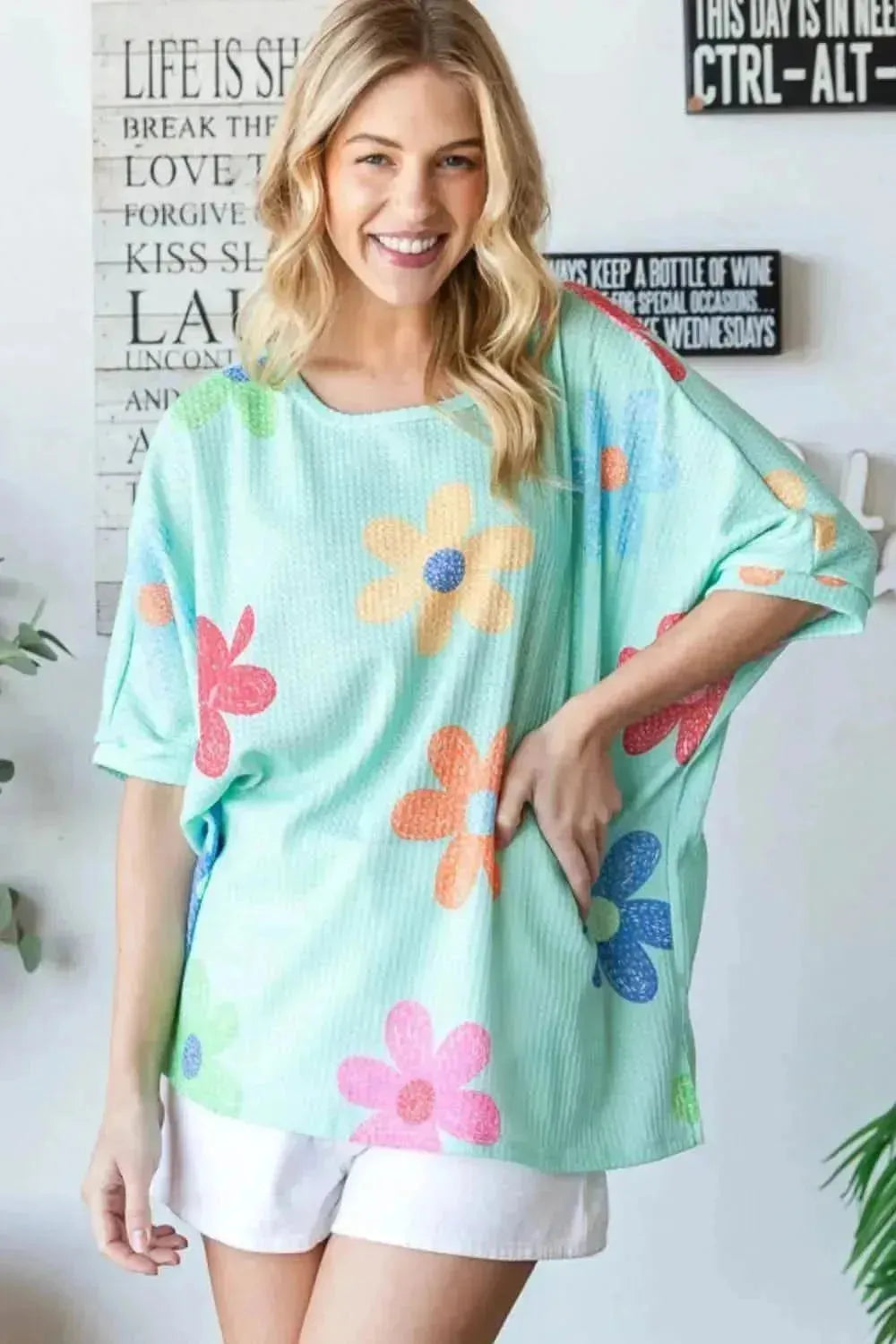 HOPELY Floral Waffle Oversize T-Shirt - Bad Moms Club