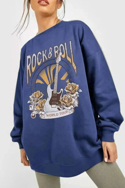 Simply Love Simply Love Full Size ROCK & ROLL WORLD TOUR Graphic Sweatshirt - Bad Moms Club