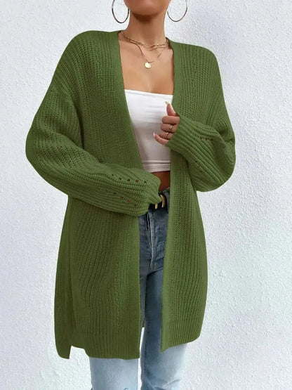 Open Front Dropped Shoulder Slit Cardigan - Bad Moms Club