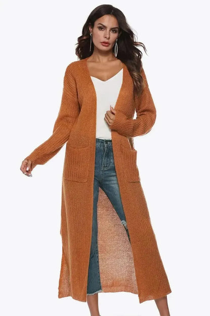 Long Sleeve Open Front Buttoned Cardigan - Bad Moms Club