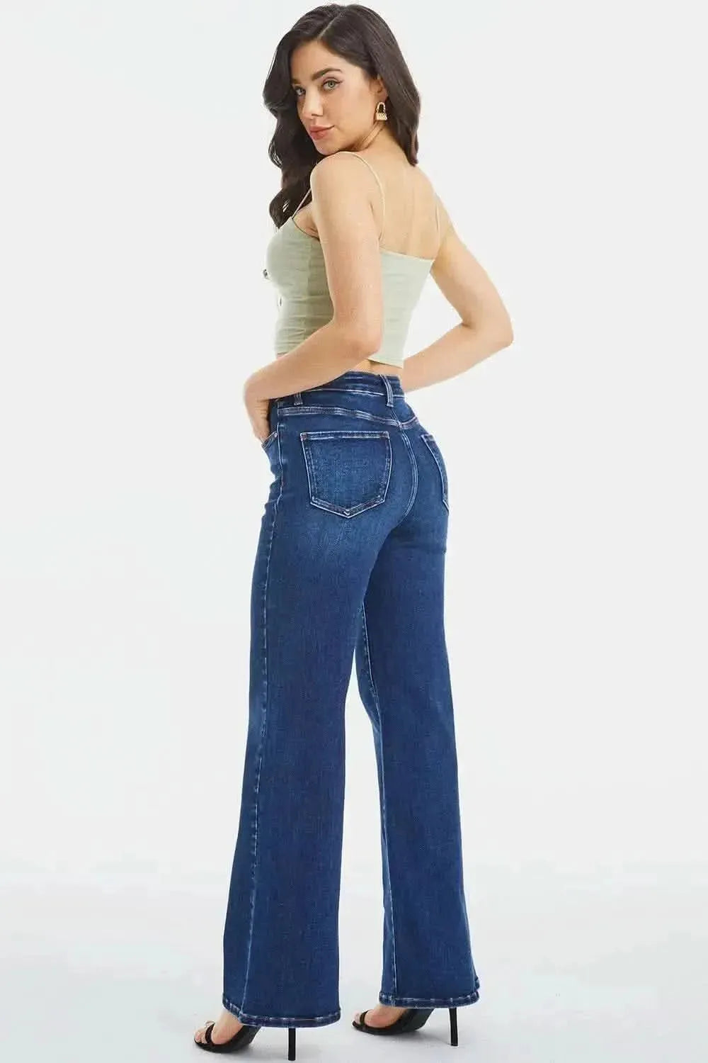 BAYEAS Full Size High Waist Cat's Whisker Wide Leg Jeans - Bad Moms Club