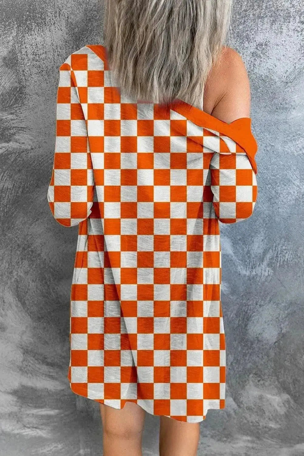 Checkered Button Up Long Cardigan - Bad Moms Club