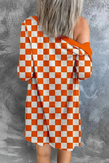 Checkered Button Up Long Cardigan - Bad Moms Club