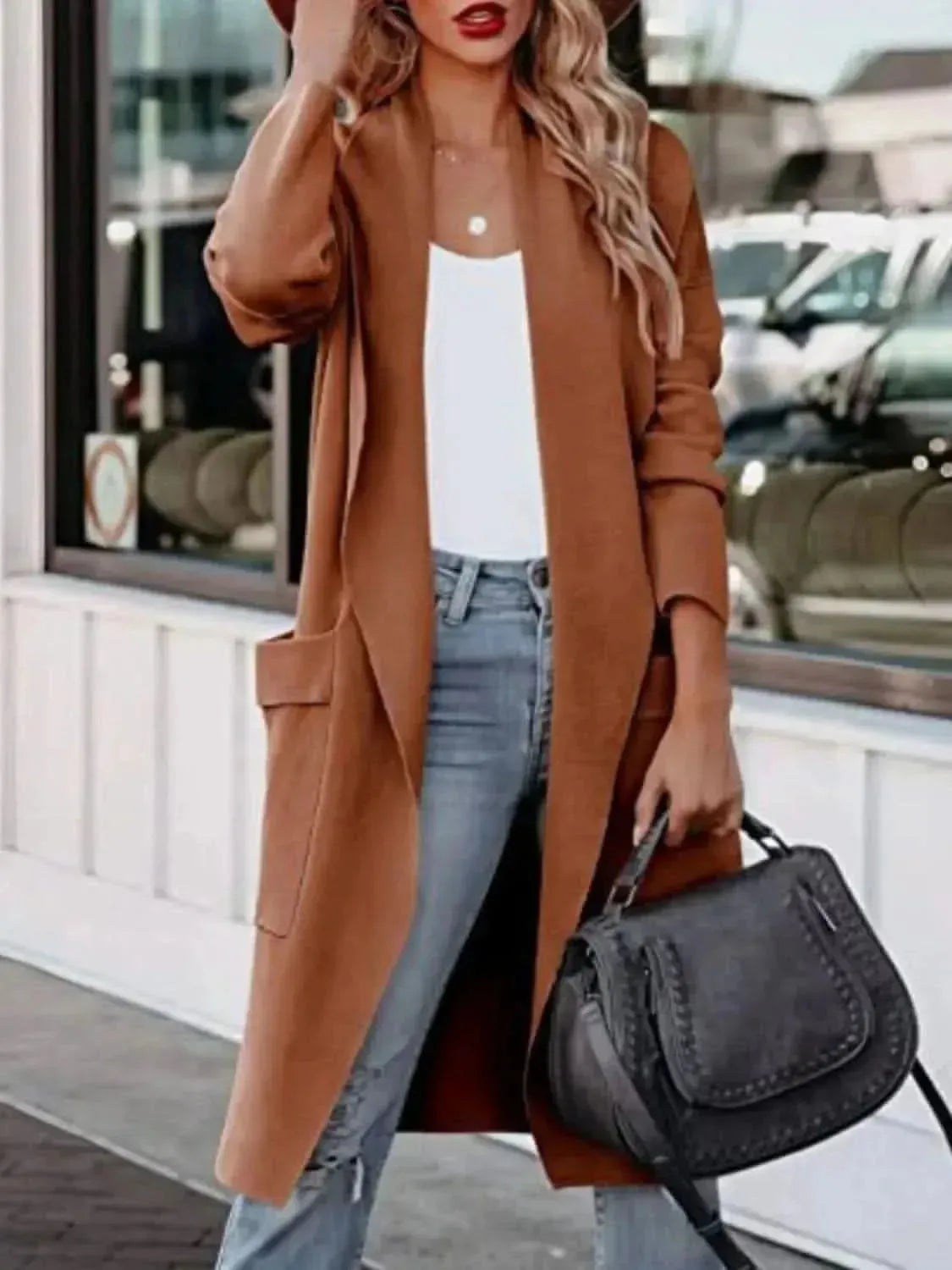 Open Front Dropped Shoulder Outerwear - Bad Moms Club