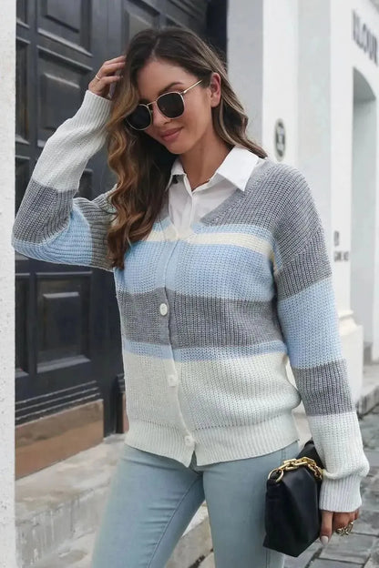 Color Block Button Down Cardigan - Bad Moms Club