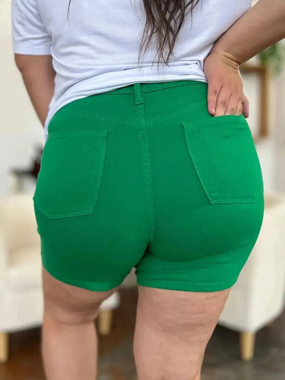 Judy Blue Full Size Tummy Control Garment Dyed Denim Shorts - Bad Moms Club