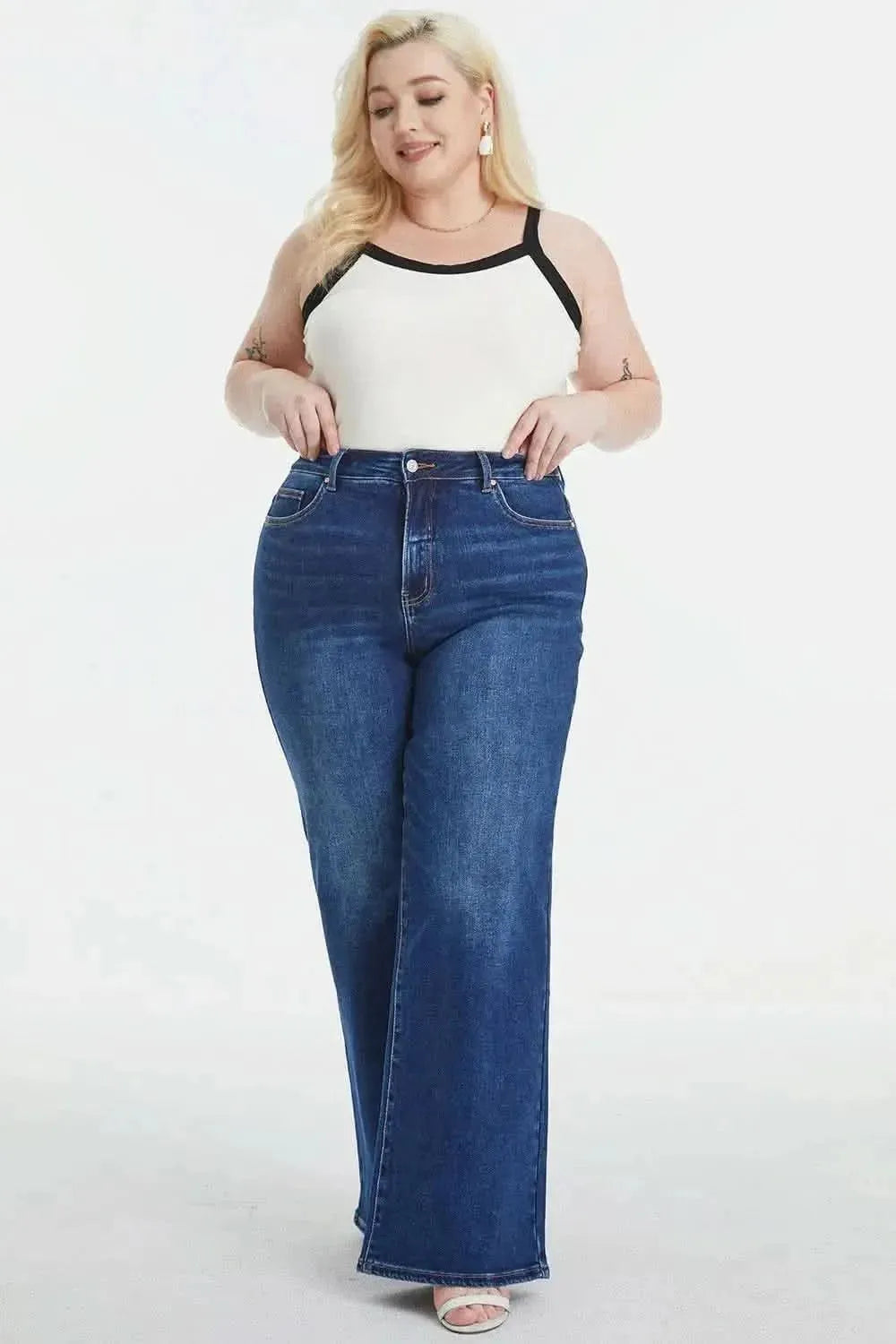 BAYEAS Full Size High Waist Cat's Whisker Wide Leg Jeans - Bad Moms Club