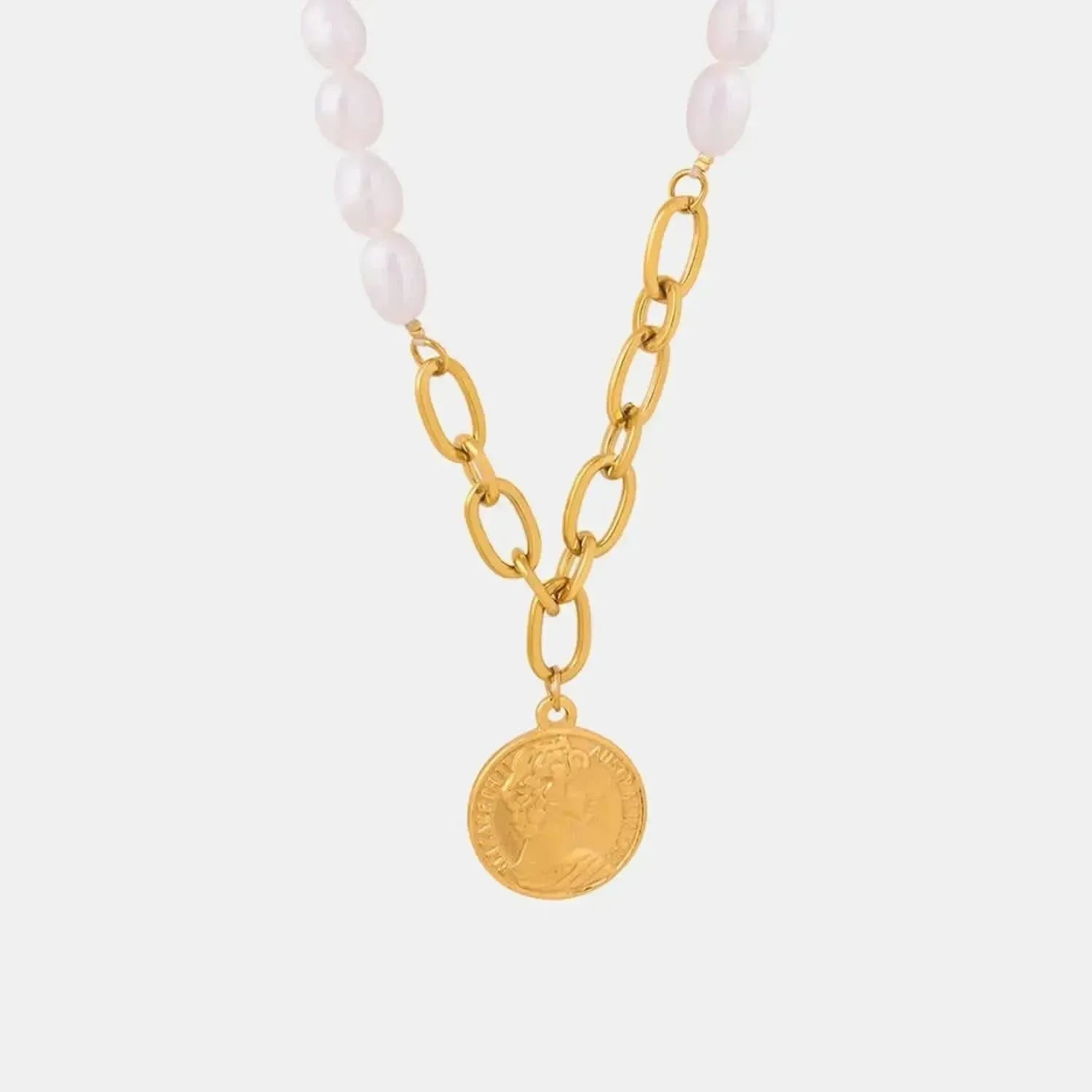 Coin pendant Pearl Titanium Steel Necklace - Bad Moms Club