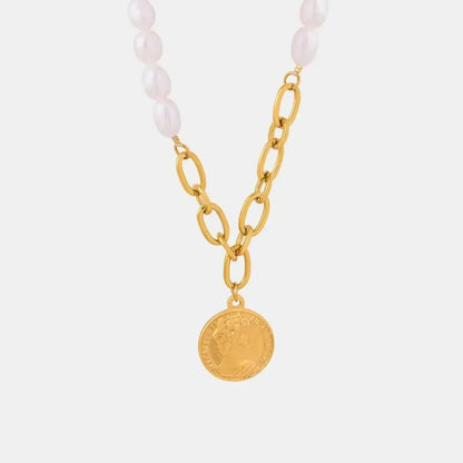 Coin pendant Pearl Titanium Steel Necklace - Bad Moms Club