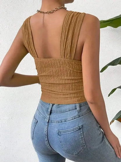 Textured Square Neck Wide Strap Tank - Bad Moms Club