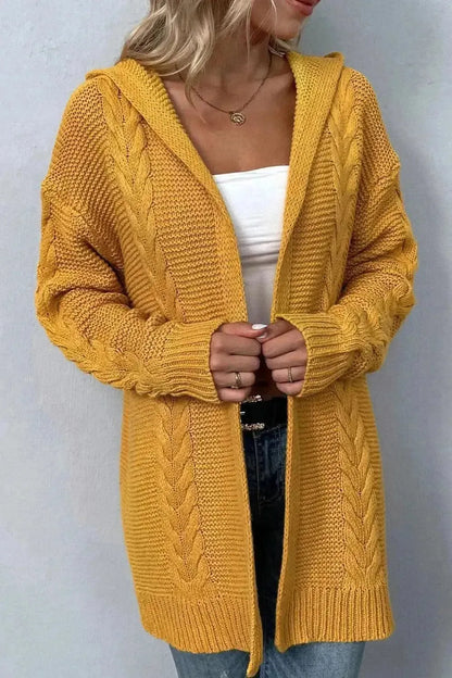 Cable-Knit Dropped Shoulder Hooded Cardigan - Bad Moms Club