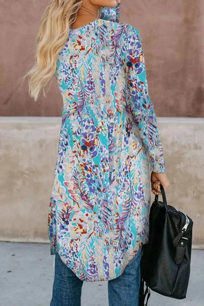 Double Take Printed Open Front Longline Cardigan - Bad Moms Club