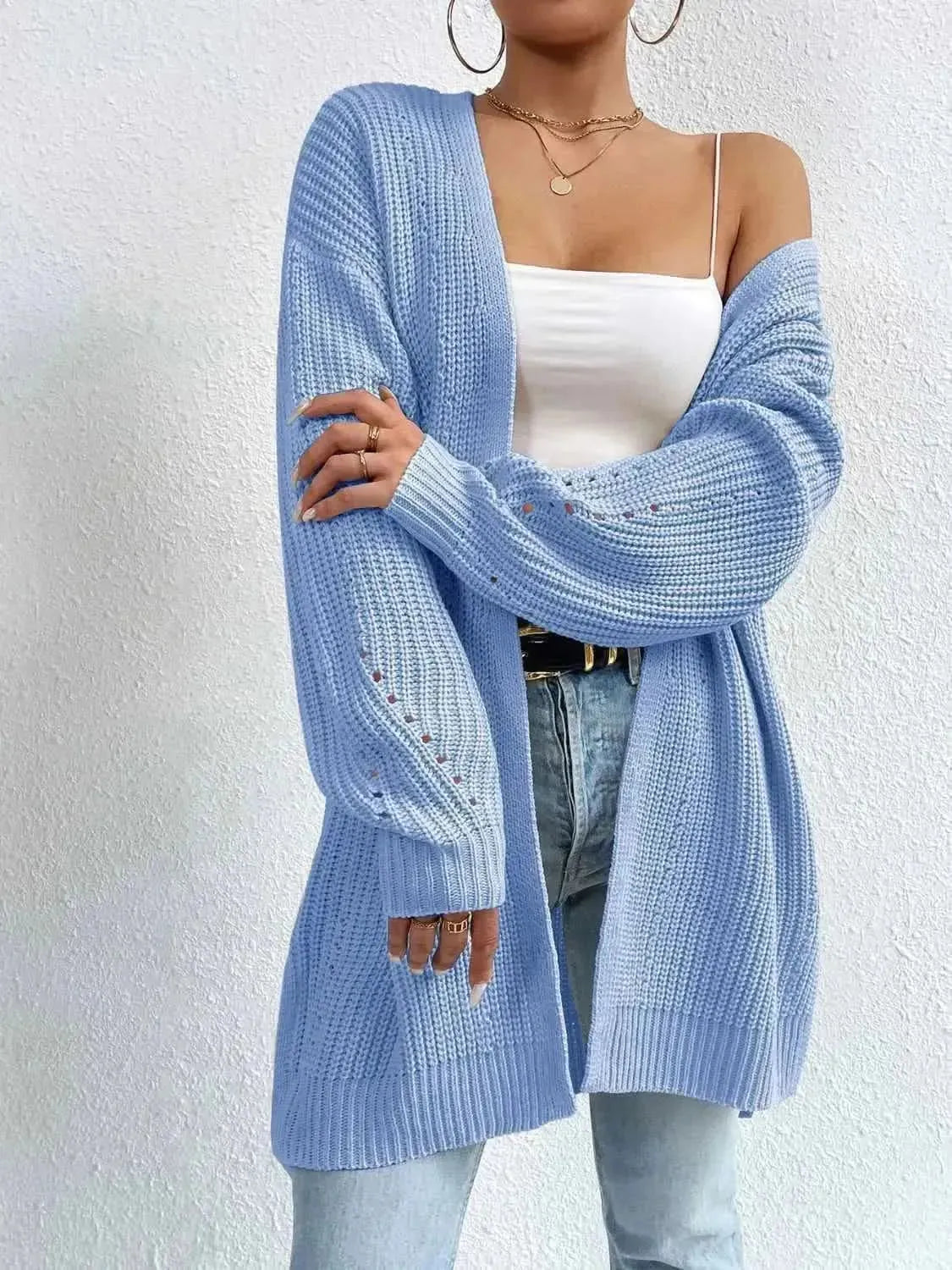 Open Front Dropped Shoulder Slit Cardigan - Bad Moms Club