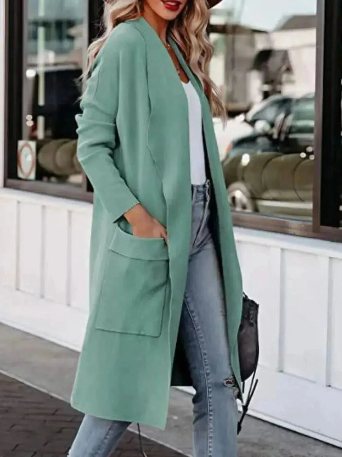 Open Front Dropped Shoulder Outerwear - Bad Moms Club