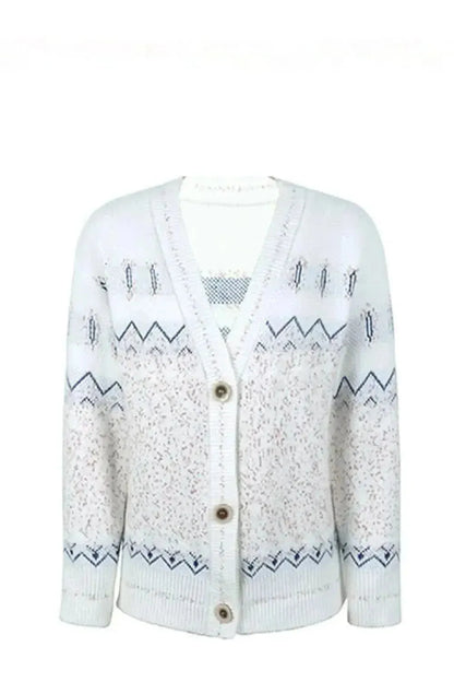 Printed V-Neck Buttoned Cardigan - Bad Moms Club