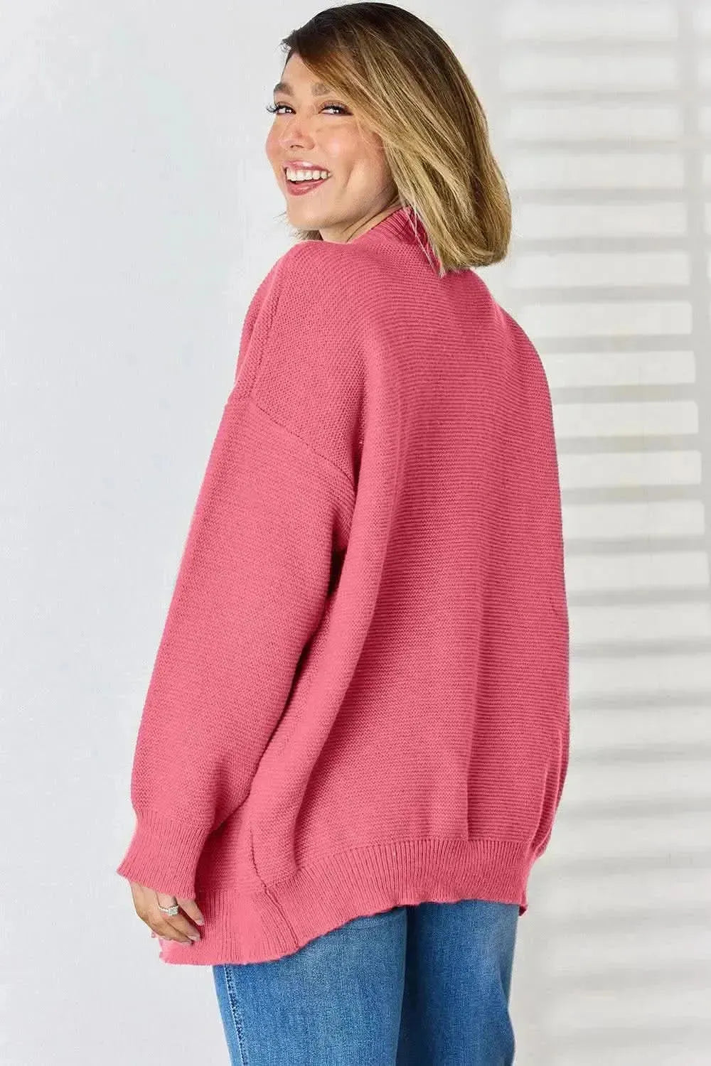 Open Front Dropped Shoulder Cardigan - Bad Moms Club