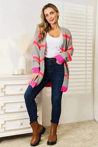 Woven Right Ribbed Long Sleeve Cardigan - Bad Moms Club