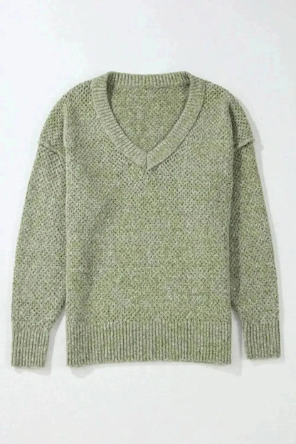 V-Neck Dropped Shoulder Long Sleeve Sweater - Bad Moms Club