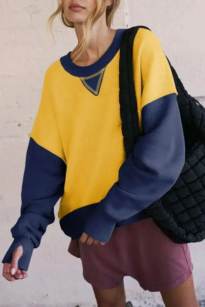 Color Block Round Neck Long Sleeve Sweatshirt - Bad Moms Club