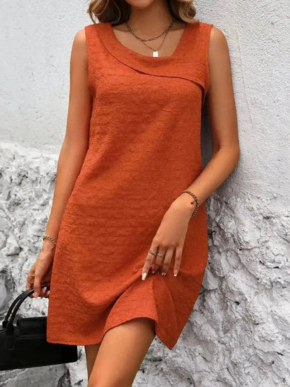 Ivy Lane Asymmetrical Neck Sleeveless Mini Dress - Bad Moms Club
