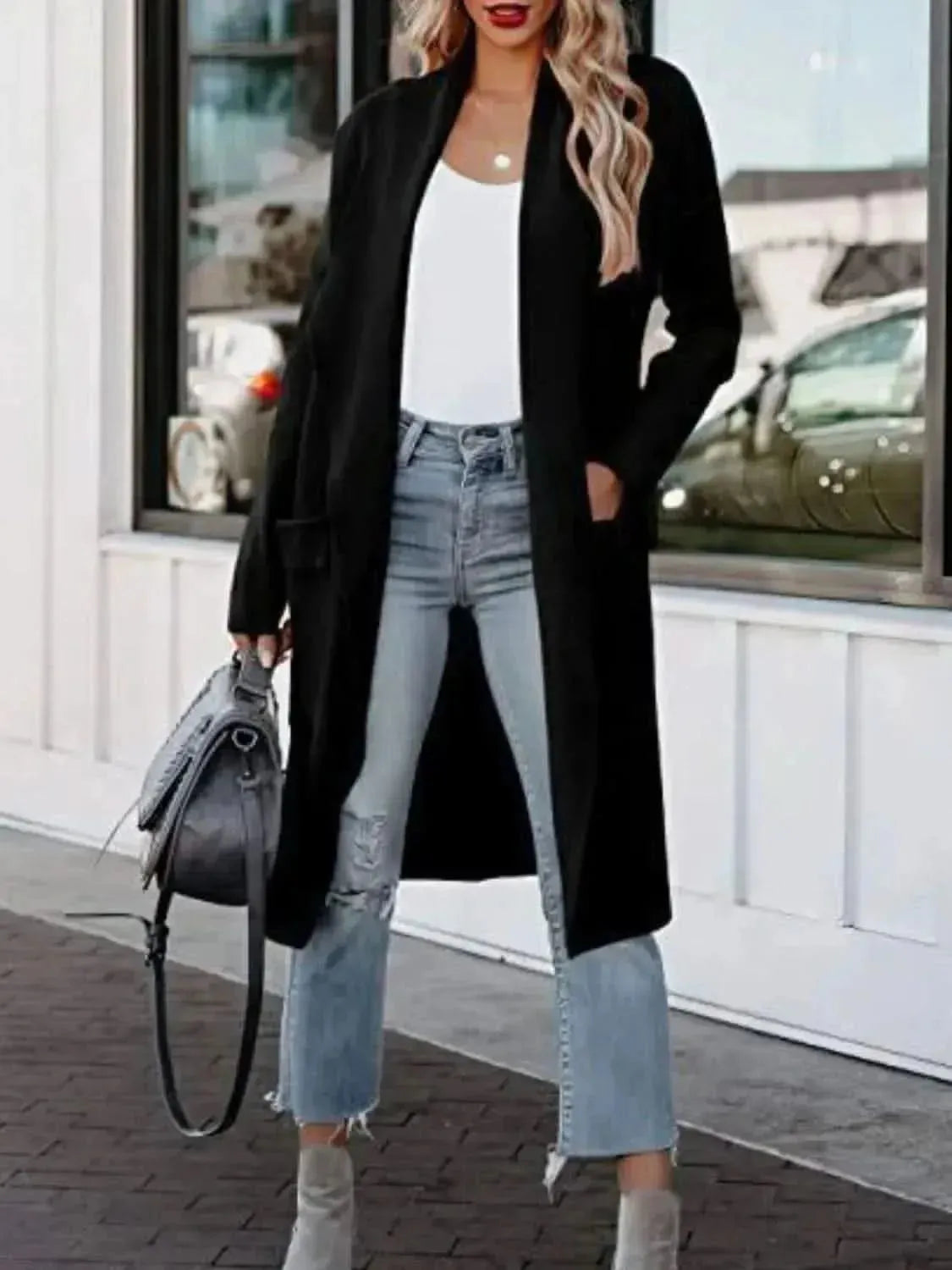 Open Front Dropped Shoulder Outerwear - Bad Moms Club