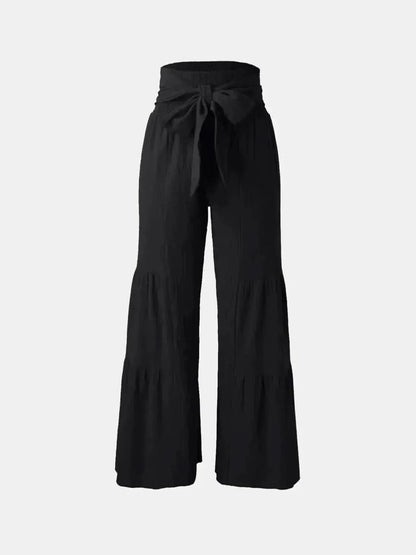 Tied Ruched Wide Leg Pants - Bad Moms Club