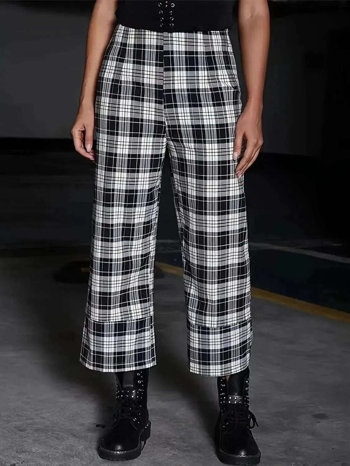 Full Size Plaid High Waist Pants - Bad Moms Club