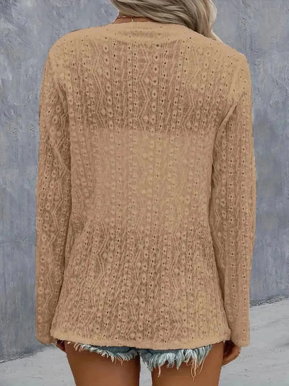 Eyelet Roll-Tab Sleeve Cardigan - Bad Moms Club