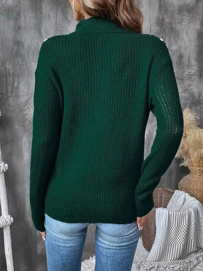 Perfee Contrast Half Zip Long Sleeve Sweater - Bad Moms Club