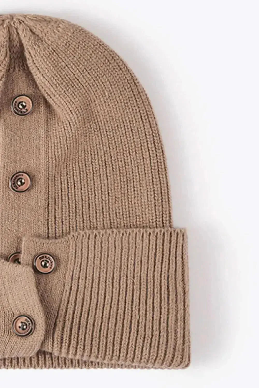 Button Detail Rib-Knit Cuff Beanie - Bad Moms Club