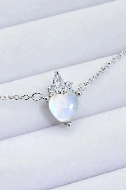 925 Sterling Silver Moonstone Heart Pendant Necklace - Bad Moms Club