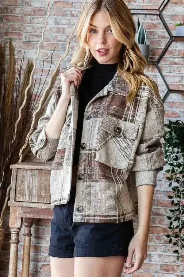 Reborn J Plaid Button Up Long Sleeve Shacket - Bad Moms Club