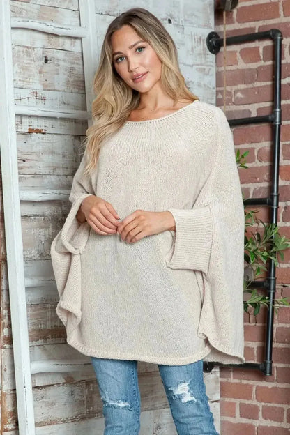 Round Neck Batwing Sleeve Sweater - Bad Moms Club