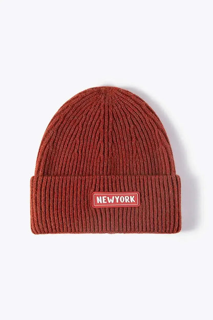 NEWYORK Patch Rib-Knit Cuffed Beanie - Bad Moms Club