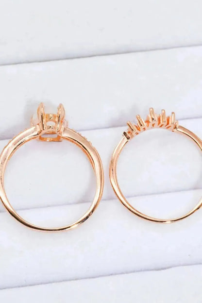 Natural Moonstone and Zircon 18K Rose Gold-Plated Two-Piece Ring Set - Bad Moms Club