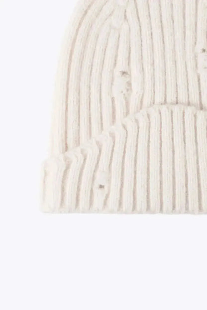 Distressed Rib-Knit Beanie - Bad Moms Club