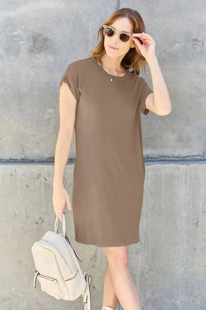 Basic Bae Full Size Round Neck Short Sleeve Dress with Pockets - Bad Moms Club