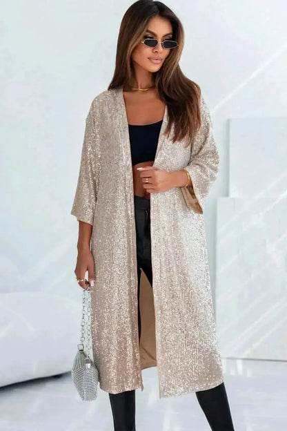 Sequin Open Front Duster Cardigan - Bad Moms Club
